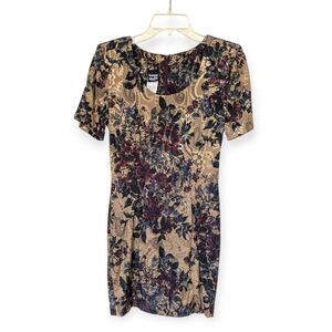 Vintage 80s Brocade Floral and Paisley Sheath Dress